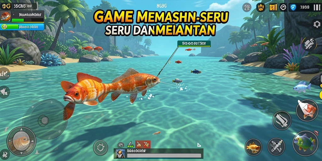 Screenshot tampilan gameplay 8G8G yang menampilkan aksi memancing.