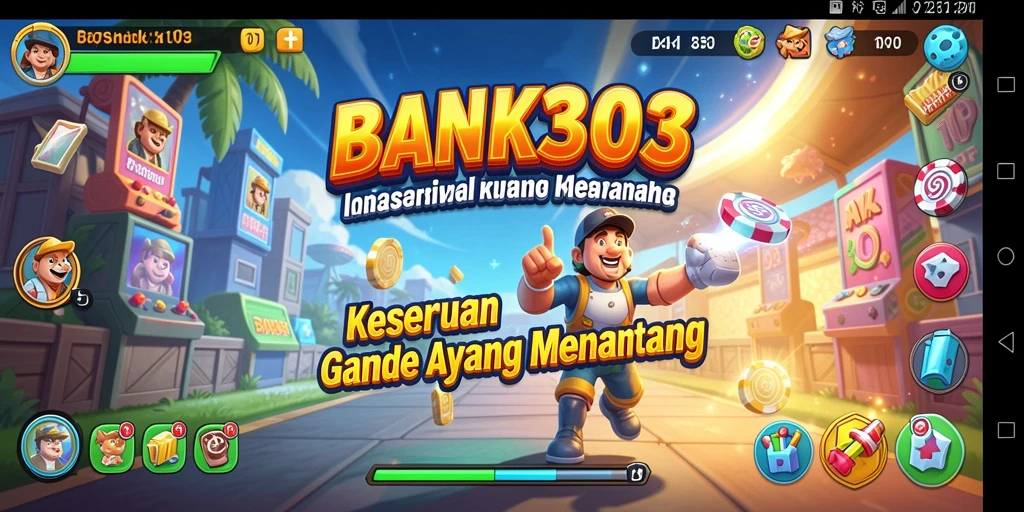 Screenshot menampilkan gameplay seru dari BANK303 dalam suasana arcade.