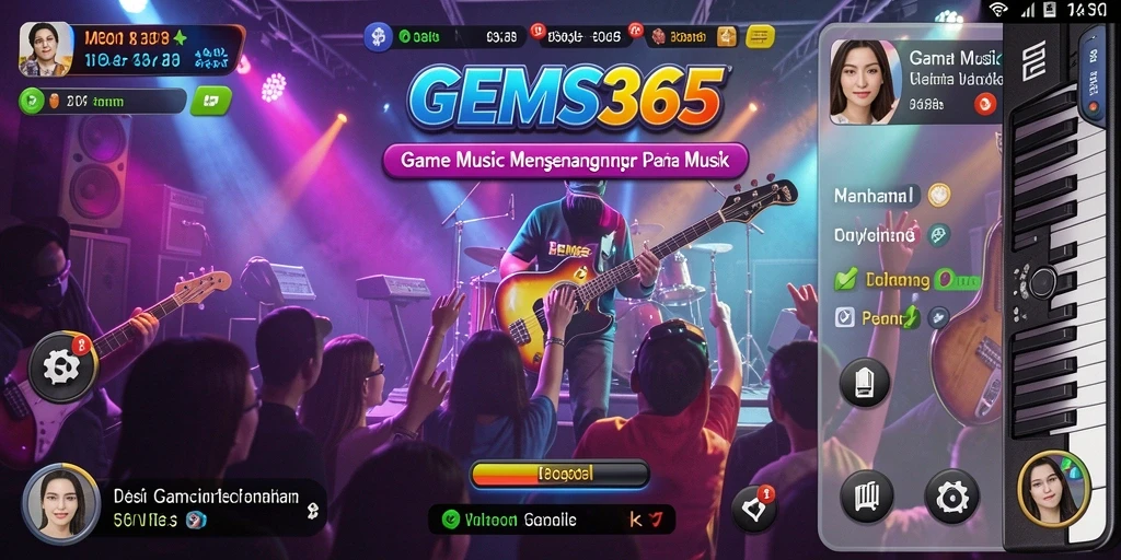 Tangkapan layar GEMS365 menampilkan gameplay musik yang seru.