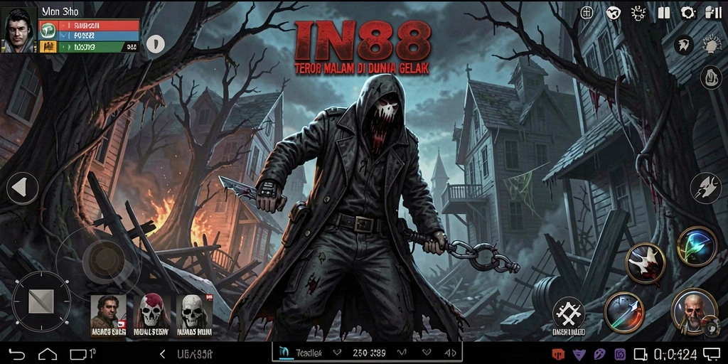 Tampilan gameplay menakutkan di IN88 dengan monster mengintai.