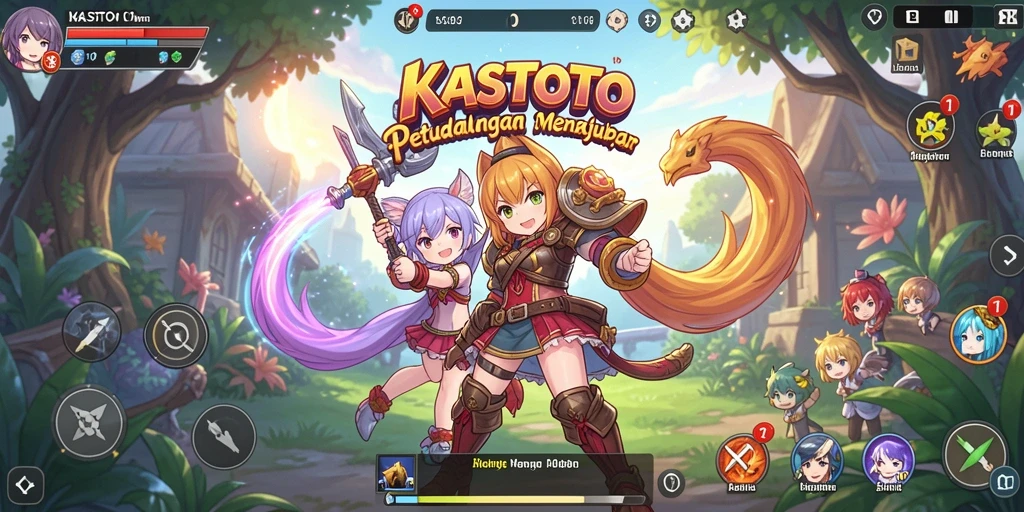 Tampilan gameplay KASTOTO yang penuh warna dan dinamis.