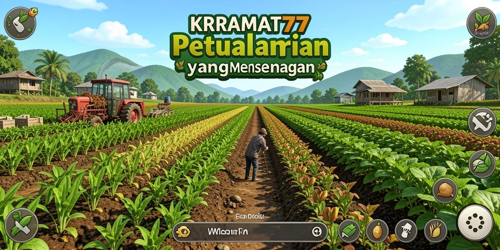 Tampilan screenshot KRAMAT77 menunjukkan aktivitas bertani yang seru dan interaksi dengan hewan.