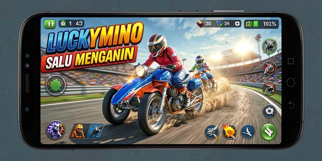 Gameplay seru balapan LUCKYMINO di lintasan menantang.