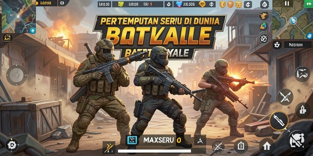 Gameplay seru dalam MAXSERU, menunjukkan pertarungan Battle Royale yang intens.