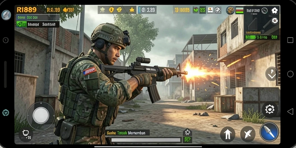 Tampilan gameplay seru dalam RI889 dengan aksi tembak menembak.