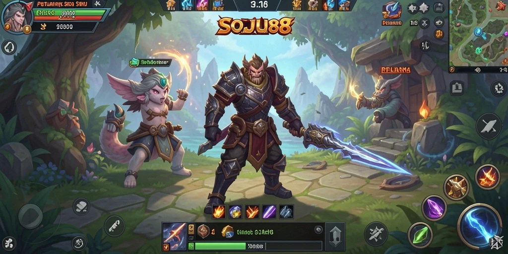 Tampilan gameplay SOJU88 yang mengesankan dengan karakter beraksi.